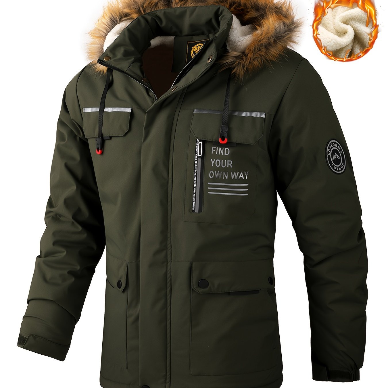 Herren-Winterwindjacke mit warmer Kapuze – Bordeauxroter Outdoor-Mantel mit Reißverschluss, Stehkragen, mehreren Taschen, lässig-sportliches Design für kaltes Wetter, Winterjacke