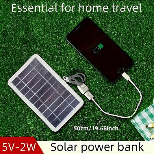 2W 5V Portable Solar Panel, High-Efficiency Monocrystalline USB Fast Charging Board with High Quality & Dustproof Design for Phones / Power Banks / Sports Cameras - Perfect Outdoor Emergency Backup and Gift Idea