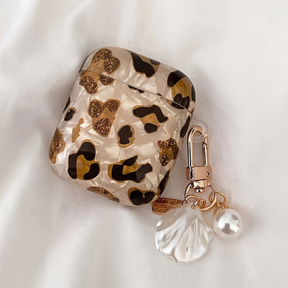 Stilvolle Kopfhörerhülle mit Leopardenmuster und Aufhängekette – perfekt für AirPods 1 und 2!