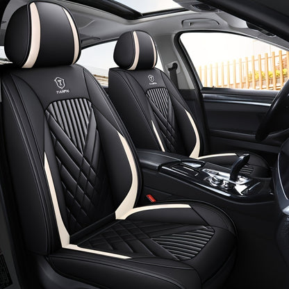 Luxury Full Faux Leather Car Seat Covers - Fit for 5-Seater Vehicles, Breathable & Stylish, All-Season Comfort