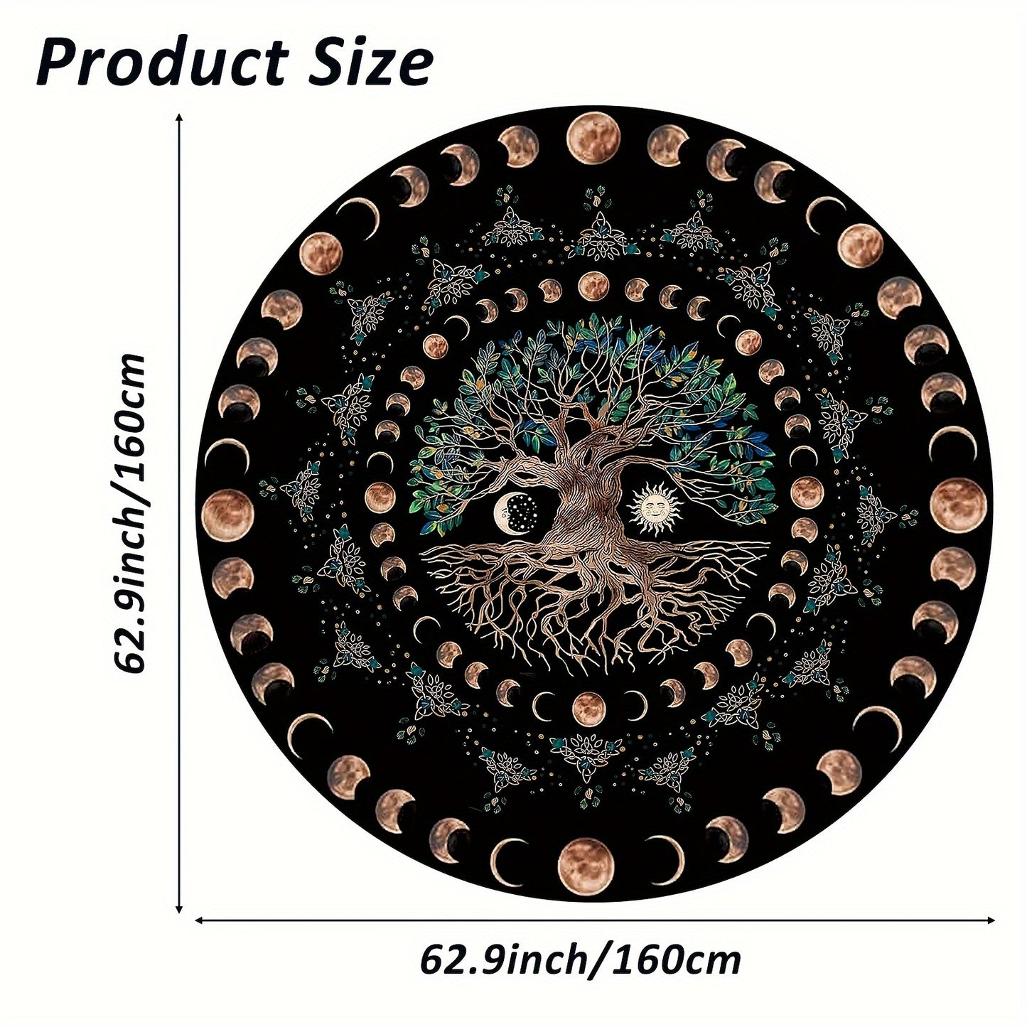 1pc Round Tablecloth 63 Inch, Boho Table Cloth With Sun MoonStar Tree Pattern, Stain Resistant, Absorbent And Wrinkle Free, Circle Table Cover For Home Kitchen Dining Party Patio Indoor AndOutdoor Use, Room Decor, Scene Decor