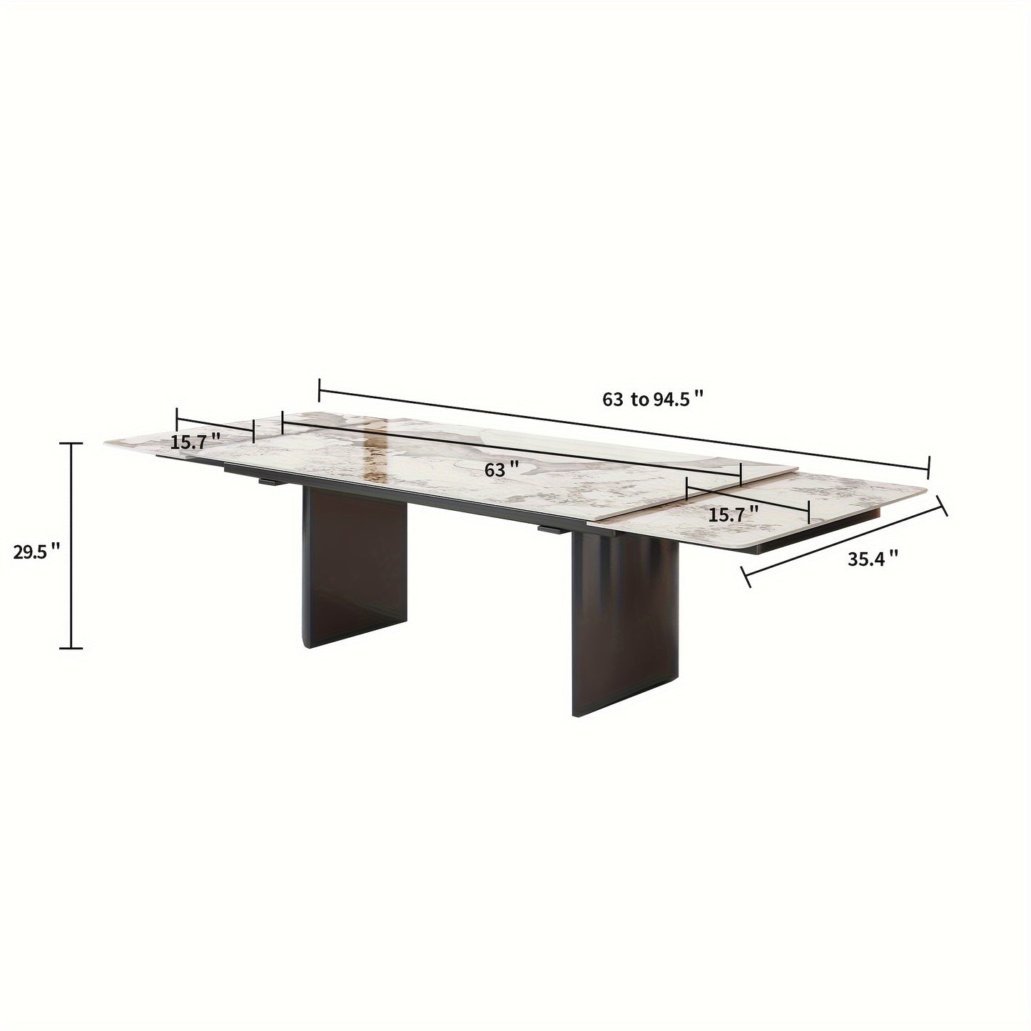 1pc Modern Extendable Dining Table, Rectangular Sintered Stone Top With Stainless Steel Legs, Seats 6-10 People, Adjustable Length 63''-94.5'', Ideal For Kitchen & Dining Room Decor