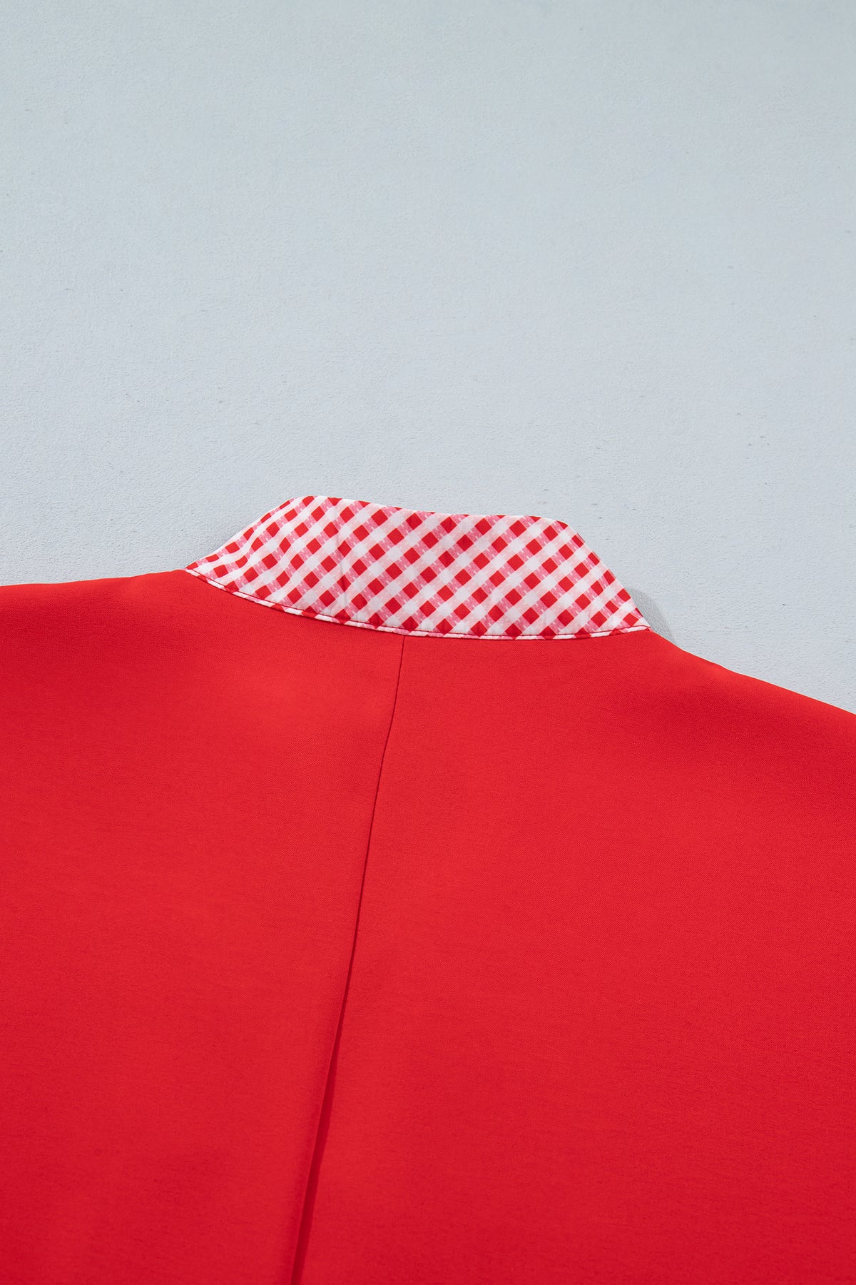 Red V Neck Plaid Collar Short Sleeve Tunic Blouse