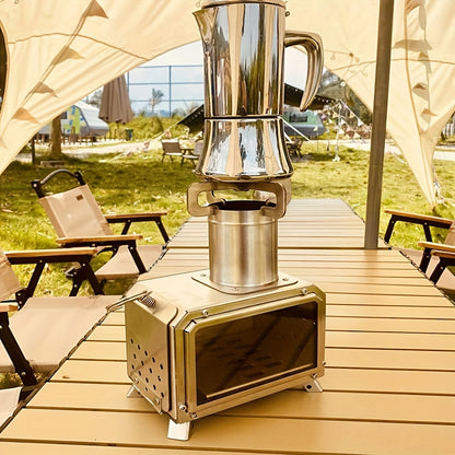1pc Multi-functional Portable Stainless Steel Wood Stove, Lightweight Camping Cookware For Outdoor Picnic And Camping