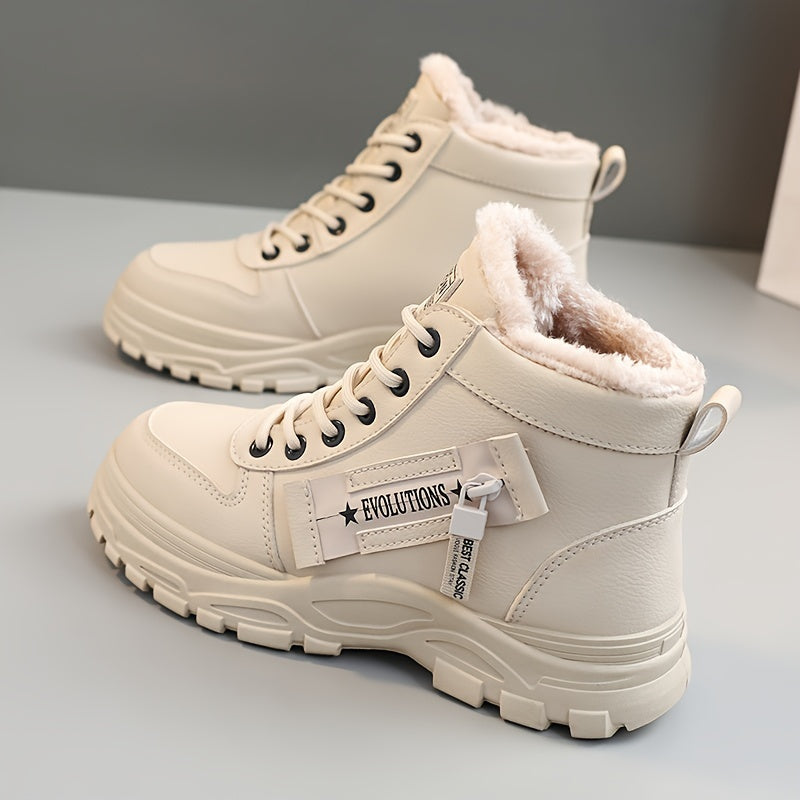 Damen-Winterstiefel mit hohem Schaft – Warm gefütterte Stiefeletten mit dicker Sohle, Schnürung, lässiger Stil, perfekt für Komfort bei kaltem Wetter, Winterstiefel