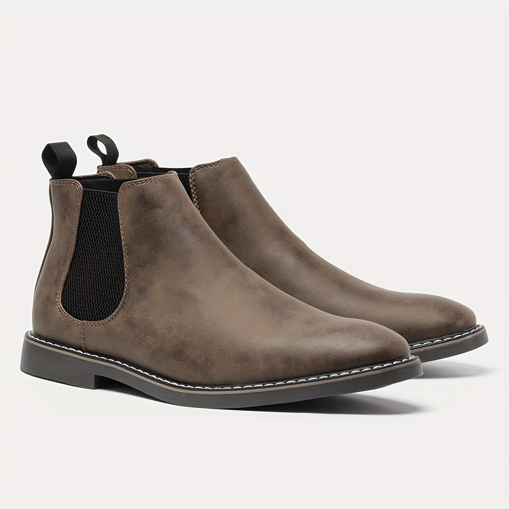 Bottines Chelsea pour homme - Pointures 40 à 46, tige en similicuir marron avec élastique noir, bout pointu, semelle en TPR, idéales pour un style décontracté et les vacances