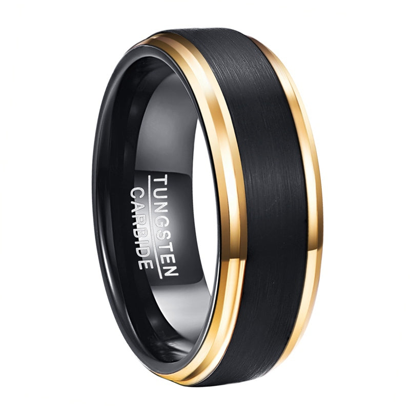 [Goldener Wolframring] Goldener Wolframring | 8 mm breit, Vakuumplattierung, mattschwarze Oberfläche, Herrenring, US-Größe 7–15
