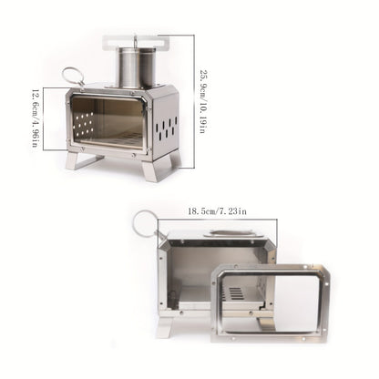 1pc Multi-functional Portable Stainless Steel Wood Stove, Lightweight Camping Cookware For Outdoor Picnic And Camping