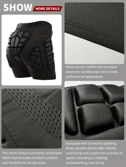 Atmungsaktive VEPAUS 3D-gepolsterte Shorts für Eishockey, Snowboarden, Gymnastik und Rollschuhlaufen – feuchtigkeitsableitend, flexibel, hochelastisches Polyester-Strickgewebe, normale Passform, Sportbekleidung für alle vier Jahreszeiten