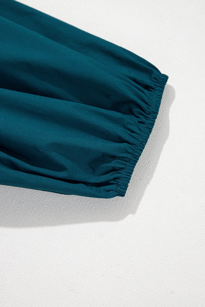 Blue Sapphire Colorblock Split V Neck Puff Sleeve Mini Dress