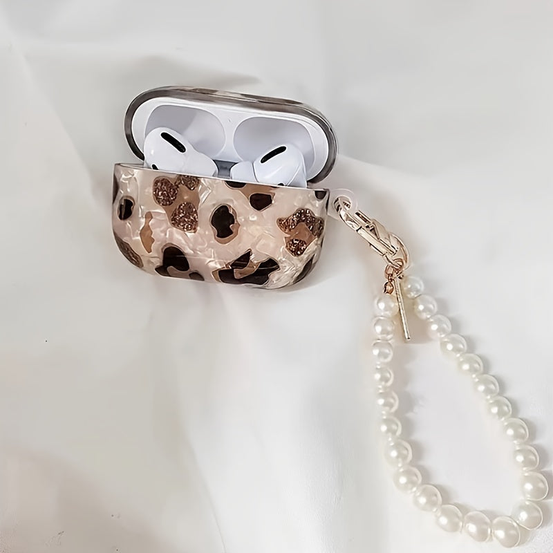 Stilvolle Kopfhörerhülle mit Leopardenmuster und Aufhängekette – perfekt für AirPods 1 und 2!