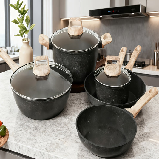 Non-stick Cookware, Non-stick Electric Stove Cookware, Granite Cooking Tools, IncludingFrying Pans, Pans, Pot Pads, Essential Kitchen Cookware, Gifts for Family And Friends, Christmas Gifts
