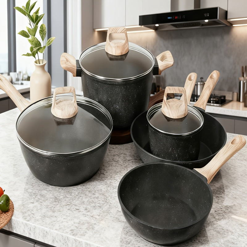 Non-stick Cookware, Non-stick Electric Stove Cookware, Granite Cooking Tools, IncludingFrying Pans, Pans, Pot Pads, Essential Kitchen Cookware, Gifts for Family And Friends, Christmas Gifts
