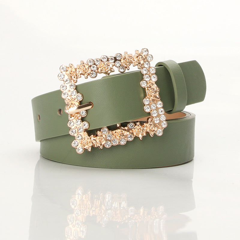 [Elegant Belt] 2023 Women's Fashion Accessory, Elegant Alloy Rhinestone Pin Buckle Belt, Versatile Dress Decorative Accessory, Casual & Sporty Style, Hand Washable - Ideal for Weekend and Festive Occasions, Weekend Casual Wea