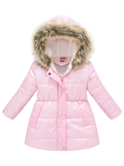 Winterjacke für Kinder im neuen Stil: Dicke, glänzende Kapuzenjacke für Jungen und Mädchen, mittellang