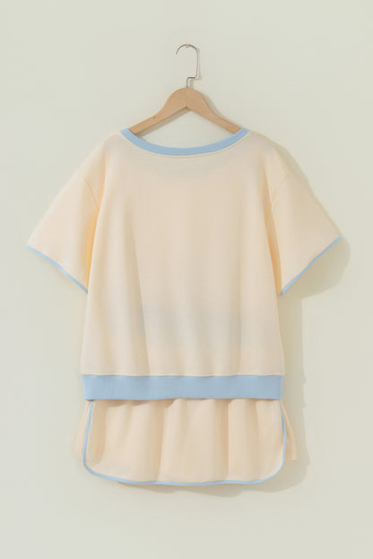 Moonlight Jade Colorblock Edge Drop Shoulder T Shirt and Skort 2Pcs Set