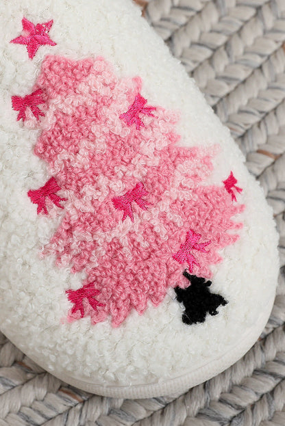 White Plush Christmas Tree Color Contrasted Liner House Slippers
