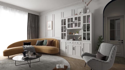 1pc Large Kitchen Hutch Storage Cabinet Sideboard With Hutch & Glass Doors, Pantry Cabinet And Kitchen Storage, Drawers & Shelves And Doors, For Hallway White (63''W X 15.7''D X 78.7''H)