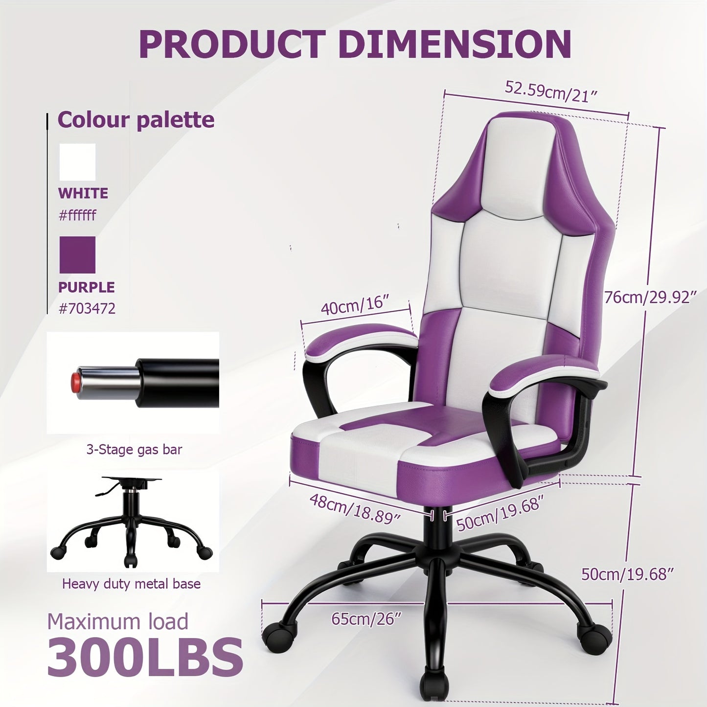 Gaming Chair Office Chair, PU Leather High Back Adjustable Swivel Gamer Chair, Big and Tall Computer Chair for Adults, Purple