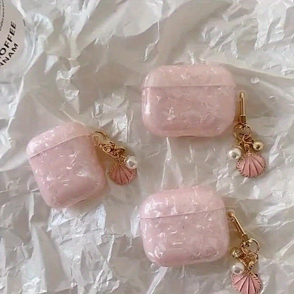 Schutzhülle mit rosa Muschelmuster – inklusive Muschelanhänger, robuste Schutzhülle für AirPods Pro 2. Generation, AirPods 1/2 und AirPods 3