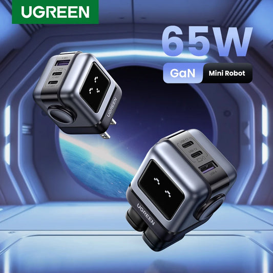 【US-Stecker】UGREEN 65W 30W GaN-Ladegerät im Roboter-Design mit PD3.0-Schnellladefunktion, QC4.0, 3.0 und PPS für iPhone 17, 16, 15 Pro, MacBook, Laptop und Tablet