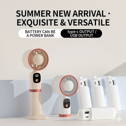 Handheld Fan 5 Speeds Mini Portable Fan with Digital Display & Power Bank Long Battery Life USB Rechargeable Personal Desk Fan