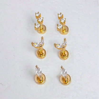 6/2Pcs Hypoallergenic Tiny 20G Stainless Steel Stud Earring for Women, Dainty CZ Cartilage Conch Helix Ear Piercing Jewelry Gift