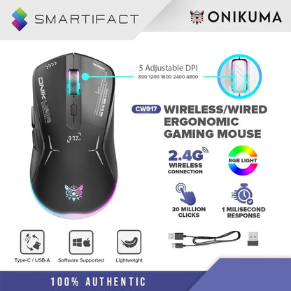Onikuma Cw917 4800Dpi Wireless Gaming Mouse Game USB Gaming Mouse Led Color Breathing Light Design
