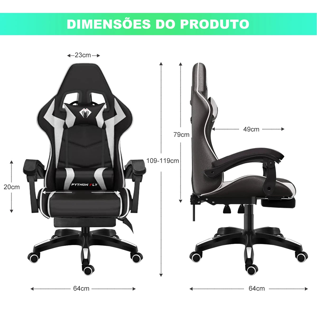 High-end Gaming Chair, Ergonomic, Height-adjustable, Flat, Foot-rest Chair (Black)