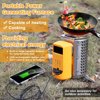 Outdoor Camping SmokeFree Stove Portable Power Generating Furnace Hiking Burner Stove USB Rechargeable Fire Wood Heater