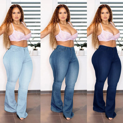 XL-5XL Women's High Waist Plus Size Boot Cut Jeans Fashion Skinny Stretch Denim Flared Pants Casual Female Large Size Trousers
