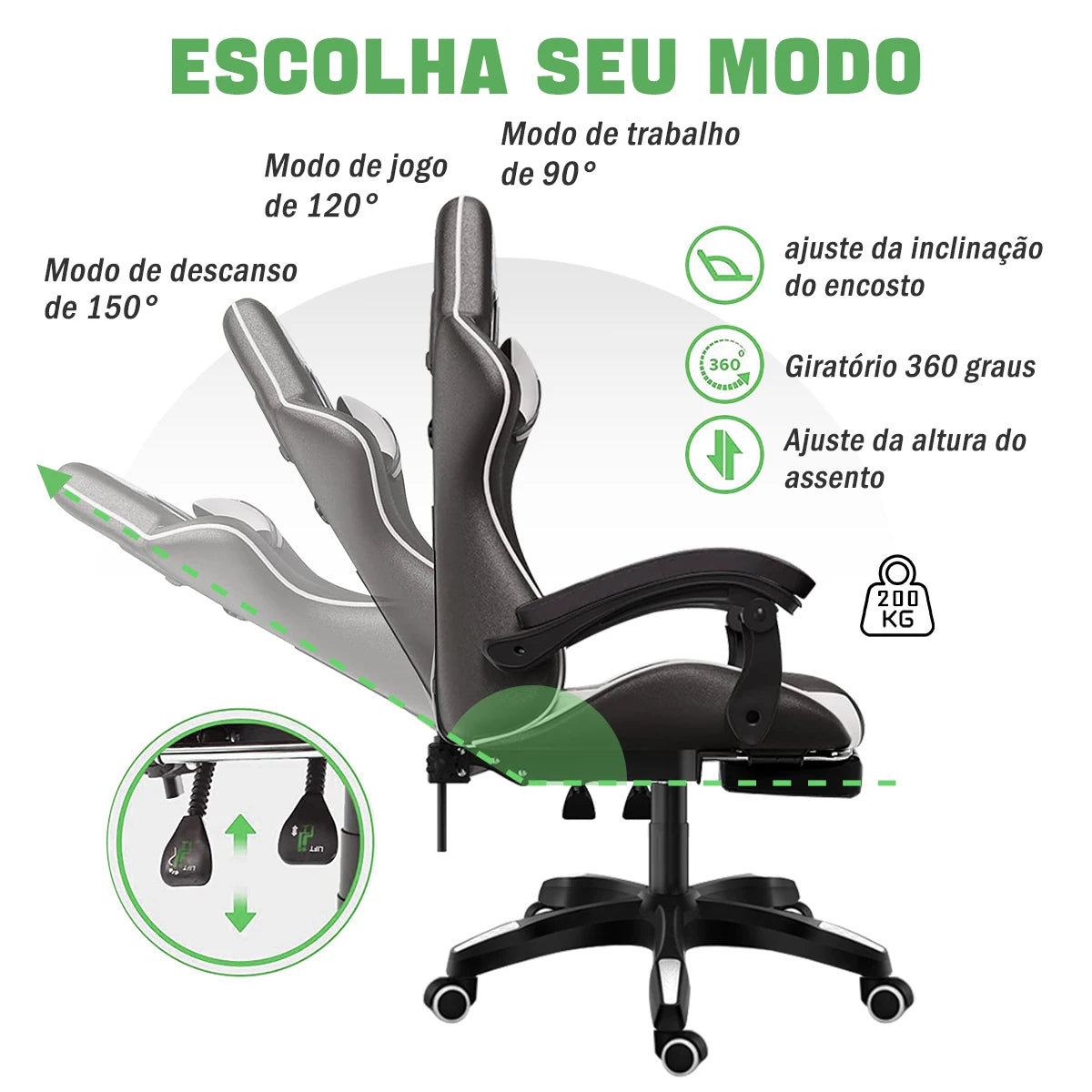 High-end Gaming Chair, Ergonomic, Height-adjustable, Flat, Foot-rest Chair (Black)
