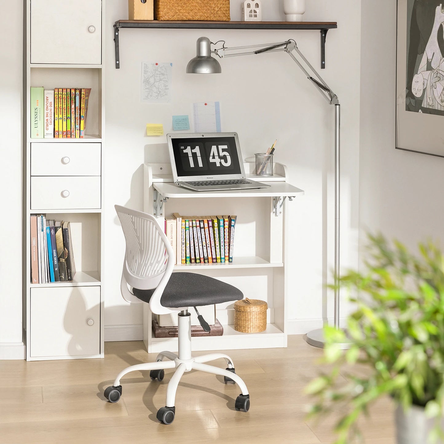 SoBuy FWT92 Folding Computer table table with shelves Folding table work table office table for home office wall table