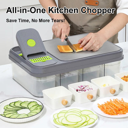 Multi-function Vegetable Chopper Slicing Shredding And Dicing Cutter Set with Container Chopping Board Food Slicer Kitchen Tools
