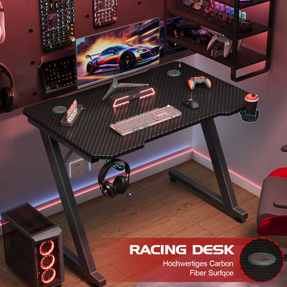 Devoko Gaming Table 120x60 cm Gaming desk PC table with headphones hook and carbon fiber coating
