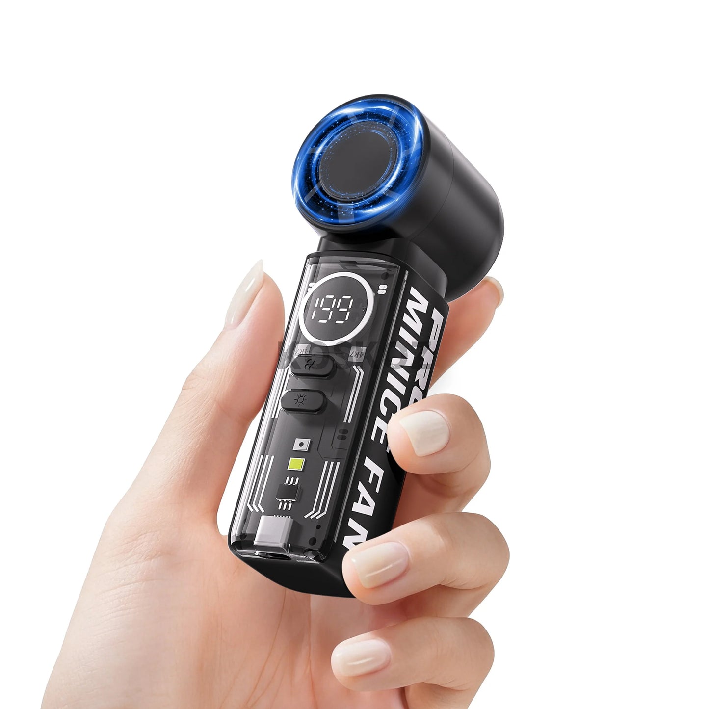 Portable Handheld Mini Fan, 5 Speeds, with LED Display, Flashlight, USB Rechargeable, Mini Fan with Lanyard for Makeup, Travel
