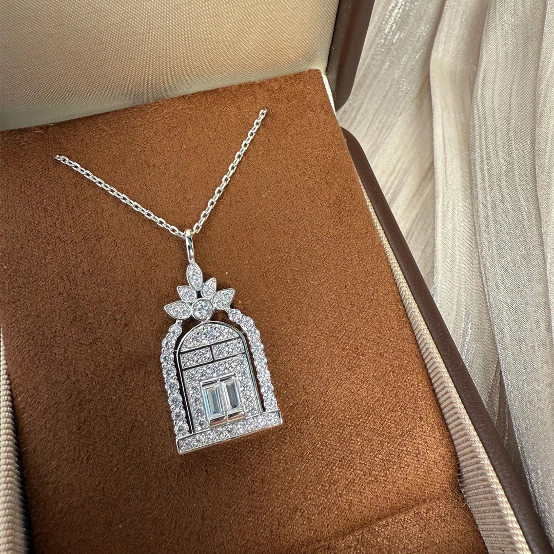 Fine Jewelry Full of Zircon Door Shaped Pendant Necklace for Women .Love Necklace. Anniversary Gift