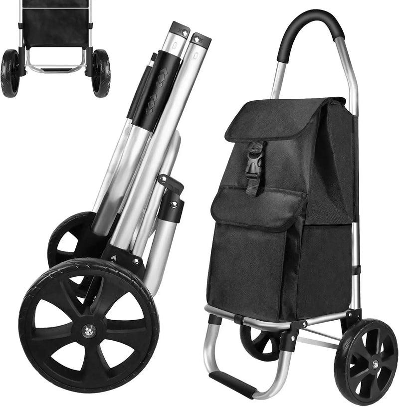 Shopping Cart Large Lightweight Folding Trolley Waterproof Bag 2 Wheel Large 40L Large Capacity Detachable Durable Aluminum Frame Silent Stair-Climbing Grocery Trolley