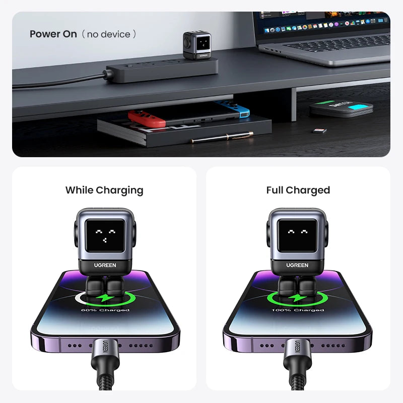 【US-Stecker】UGREEN 65W 30W GaN-Ladegerät im Roboter-Design mit PD3.0-Schnellladefunktion, QC4.0, 3.0 und PPS für iPhone 17, 16, 15 Pro, MacBook, Laptop und Tablet