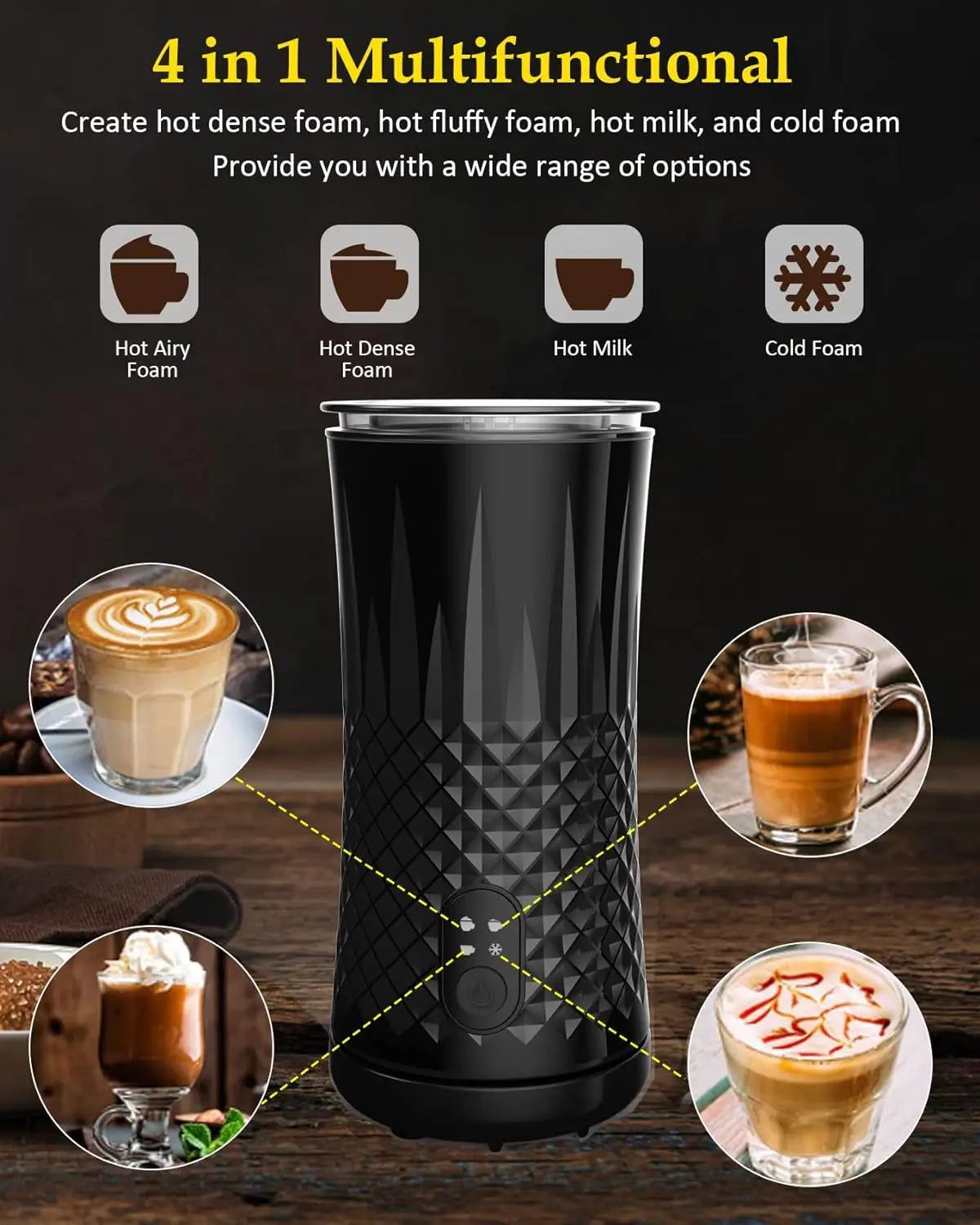 4 in 1 Electric Milk Frother And Steamer  240ml Electric Hot And Cold Milk Frother For Coffee Cappuccino Automatic Milk Frother