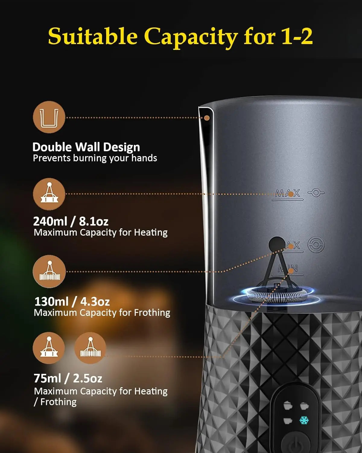 4 in 1 Electric Milk Frother And Steamer  240ml Electric Hot And Cold Milk Frother For Coffee Cappuccino Automatic Milk Frother