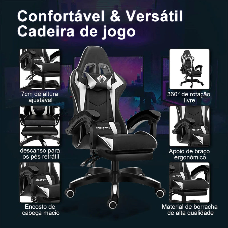 High-end Gaming Chair, Ergonomic, Height-adjustable, Flat, Foot-rest Chair (Black)