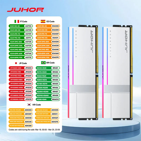 JUHOR Memoria Ram DR5 RGB 16GB 6000MHz 6800MHz 7200MHz 8000MHz  DIMM Ram Dual Channel Sunning Desktop Memory Ram