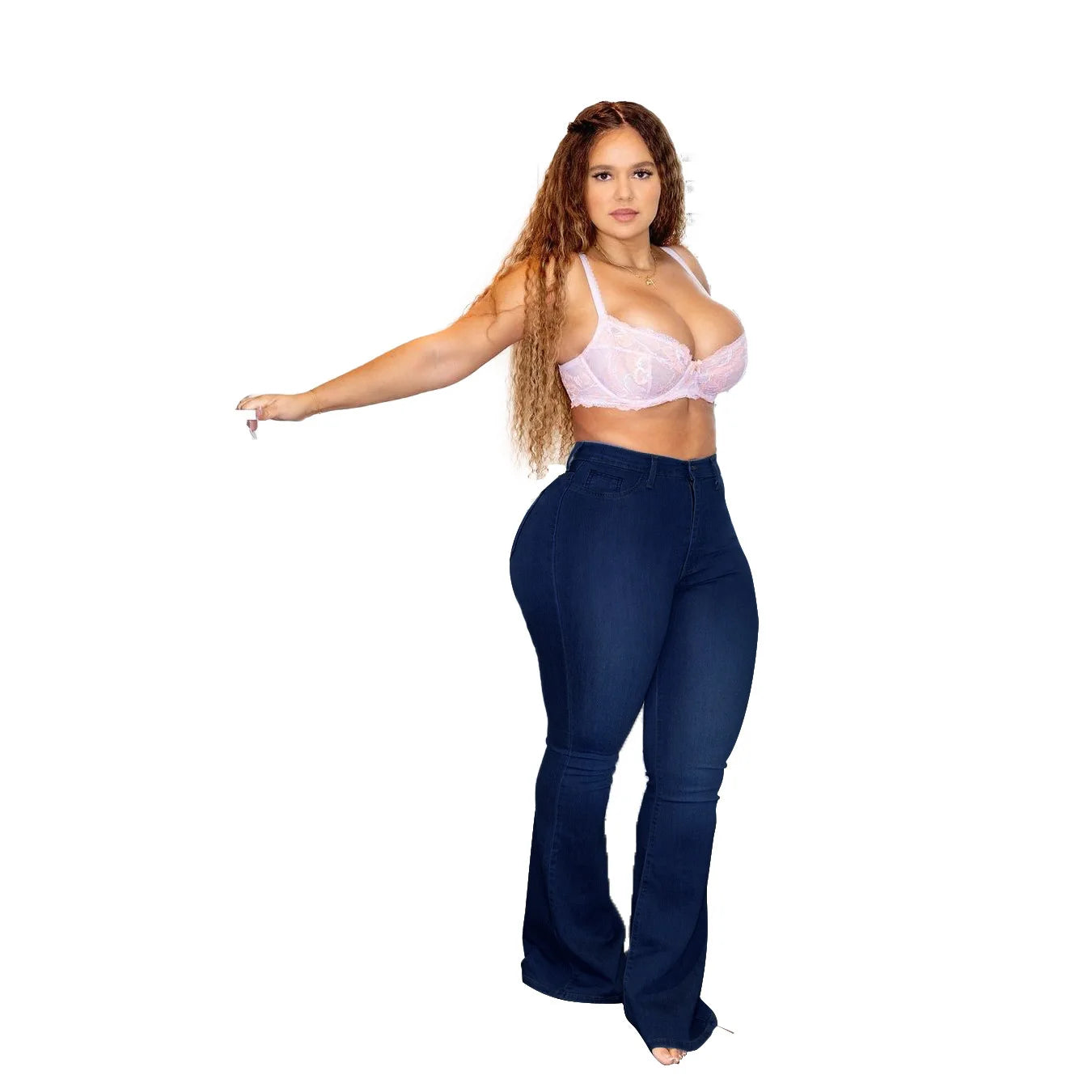 XL-5XL Women's High Waist Plus Size Boot Cut Jeans Fashion Skinny Stretch Denim Flared Pants Casual Female Large Size Trousers