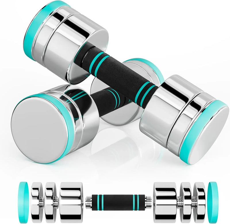 Electroplated Stainless Steel Dumbbells - Dumbbell Set of 2 Ultra Compact Adjustable 5 kg 10 kg 15kg with Foam Handle - Fitness