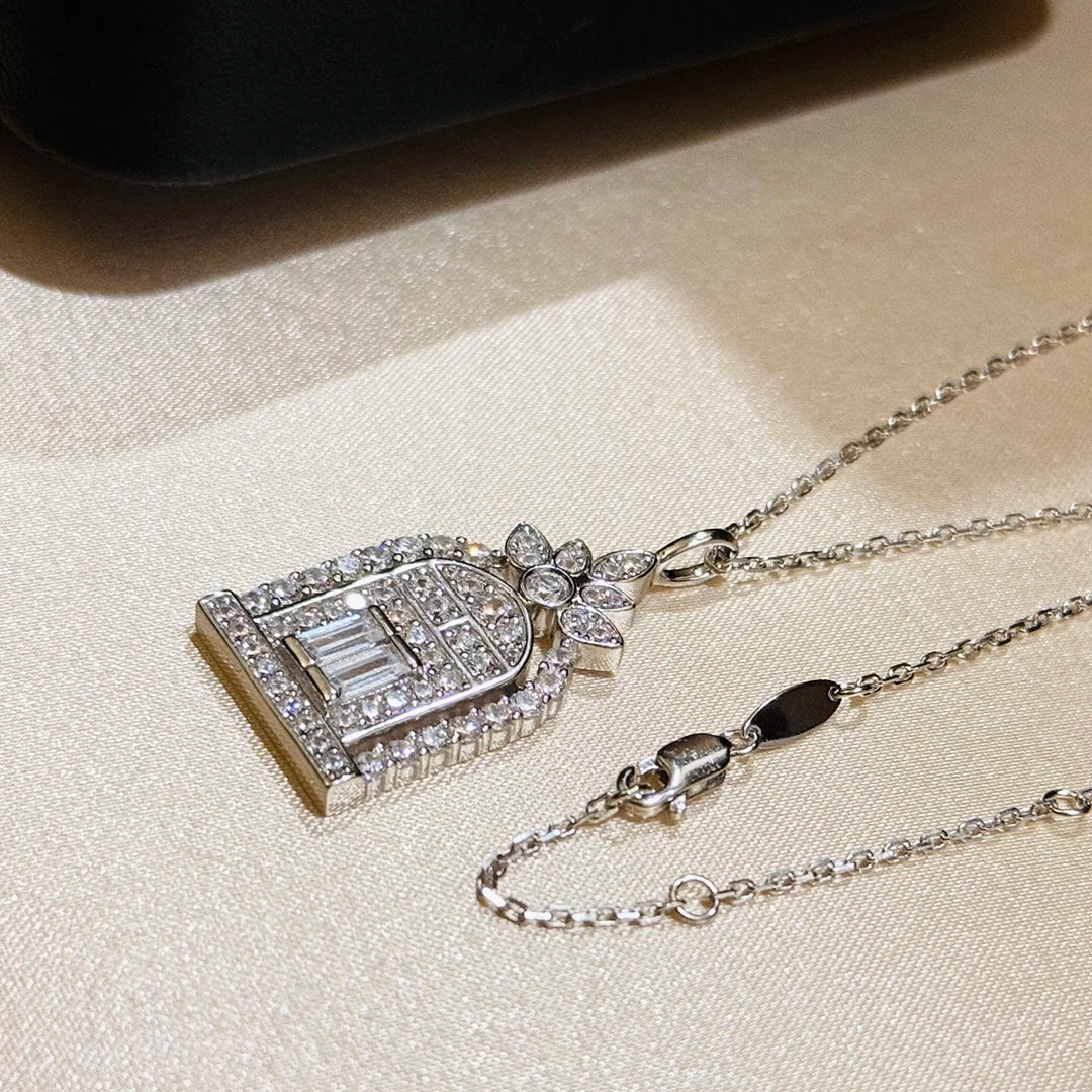 Fine Jewelry Full of Zircon Door Shaped Pendant Necklace for Women .Love Necklace. Anniversary Gift