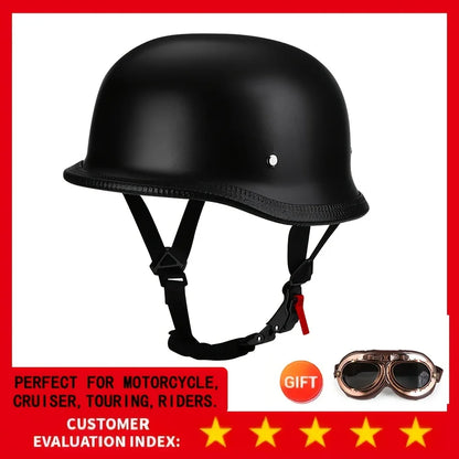 Motorcycle Half Helmet German Leather Vintage Helmet Casco Moto Motorcycle Open Face Helmet Biker Pilot DOT Certification M-L-XL