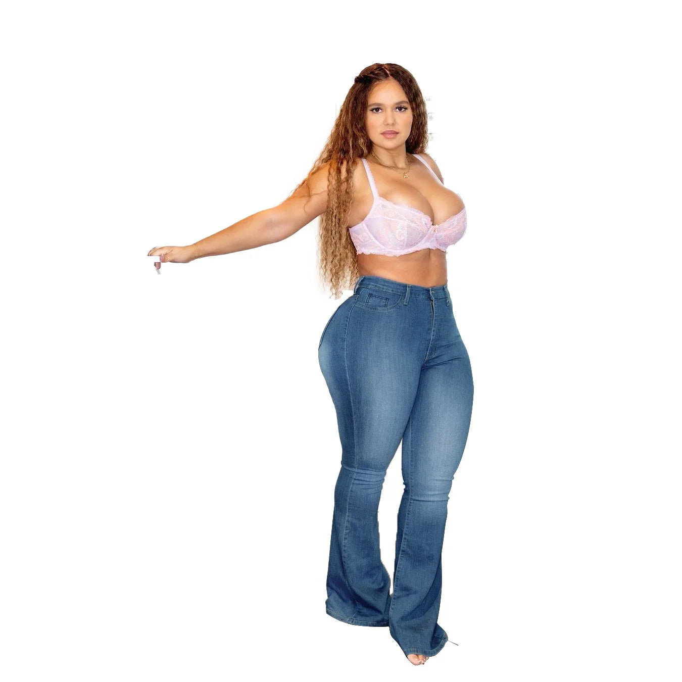 XL-5XL Women's High Waist Plus Size Boot Cut Jeans Fashion Skinny Stretch Denim Flared Pants Casual Female Large Size Trousers