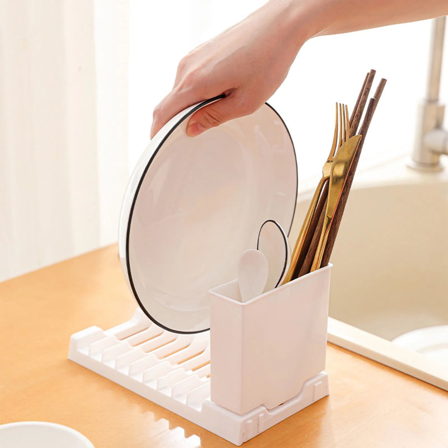Dish Drying Rack Sink Multipurpose Kitchen Gadgets Cutlery Holder Hanging Decoration Dish Dryer Rack for Counter Kitchen Home