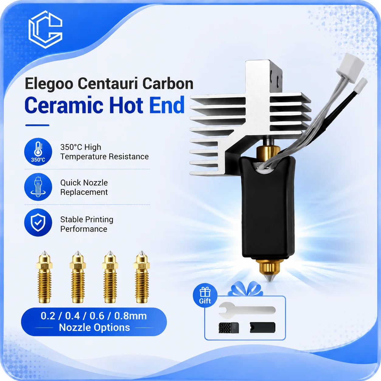 Upgrade Elegoo CC Hotend 0.2/0.4/0.6/0.8mm Size Assembled Extruder Hotend Kit for Elegoo Centauri Carbon Hotend/ Centauri Nozzle